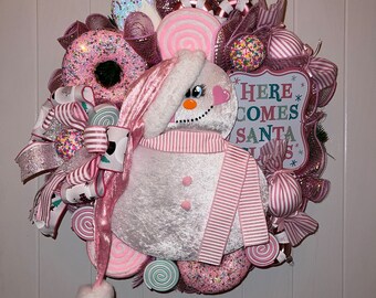 Baby Pink Snowman Candy/Sweet Christmas Wreath