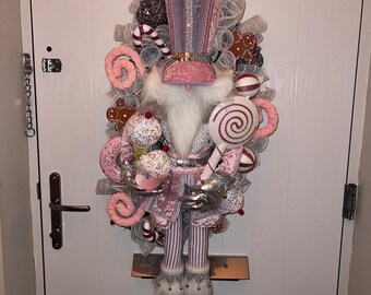 Baby Pink, silver & lilac Candy/Sweet Nutcracker Christmas Wreath
