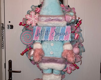 Pink & Blue Pastel Santa Christmas Wreath