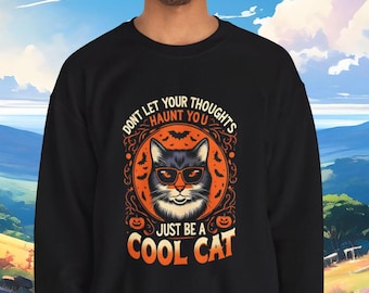 Katt Halloween-tröja, unisex grafisk rund halsringning