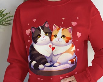 Calico Cat Couple Sweatshirt: Kawaii Valentine's Day Cat Mom Gift