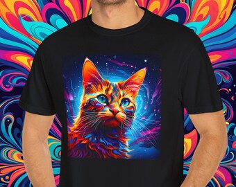 Psychedelisches Katzen-T-Shirt: Trippy Cosmic Fire Garment Dyed Tee
