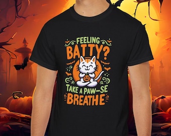Halloween Cat T-Shirt: Feeling Batty, Mental Health Gift