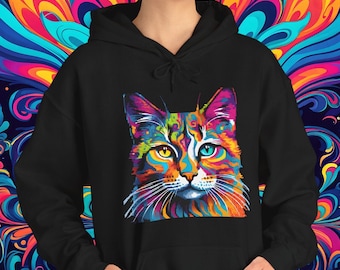 Psychedelic Cat Hoodie: Trippy Pixel Art Sweatshirt
