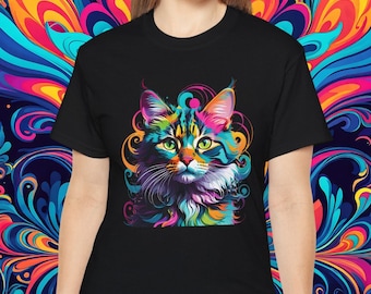 Camiseta de gato psicodélico: ropa alternativa de estilo Weirdcore alucinante