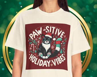 Weihnachtskatze T-Shirt: Pfoten-sitive Urlaubs Vibes, Geschenk Katzenliebhaber