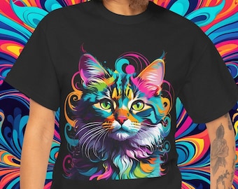 Psykedelisk katt-T-shirt: Trippy tung bomull alternativ kläder