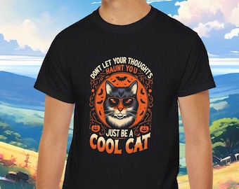 Halloween-t-shirt med kattmotiv, unisex ultrabomullströja