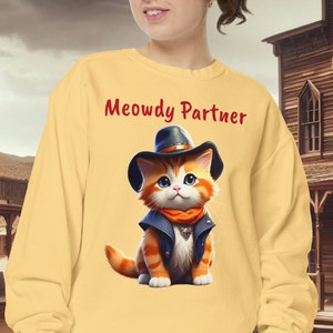 Meowdy Partner Shirt Cowboy Cat Sweatshirt Cute Garment-dyed Shirt Gift Ironic Wierdcore Top Catful Petful Western Sweater Orange Cat Shirts