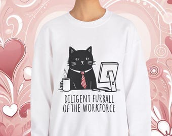 Lustiges Katzen-Sweatshirt: Funktionierende Katze Rundhalsausschnitt