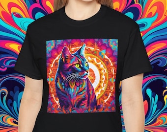 Psychedelisches Katzen-T-Shirt: Trippy Spiralkunst, alternative Kleidung