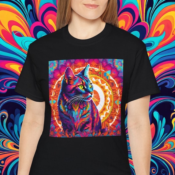 Psychedelic Weirdcore Cat T-shirt Trippy Shirt Spiral Art