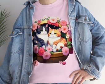 Florales Glückskatzen T-Shirt: Valentinstag Geschenk für Katzenliebhaber