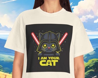 Lustiges Katzen Star War Inspiriertes T-Shirt: Garment-dyed Comfort Colors Tee