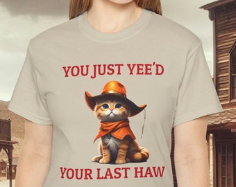 Cowboykatt-t-shirt: Rolig westerngrafik-t-shirt, kattälskare-present