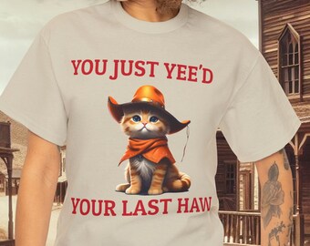 Cowboykatt-t-shirt: Rolig westerngrafik-t-shirt, kattälskare-present
