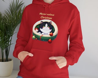 Tuxedo Cat Christmas Hoodie - Cat Mom Gift