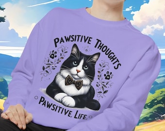 Pawsitive Thoughts Tuxedo Cat Sweatshirt - Kattälskare Gåva
