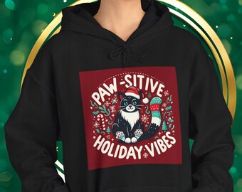 Weihnachtskatze Hoodie: Pfoten-sitive Urlaubs Vibes, Geschenk Katzenliebhaber