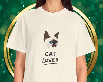 Siamese Cat T-Shirt: Mental Health Gift, Cat Lover Garment-Dyed Tee
