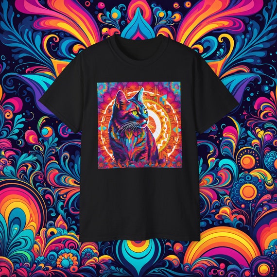 Psychedelic Weirdcore Cat T-shirt Trippy Shirt Spiral Art