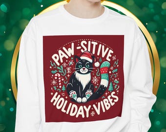 Weihnachtskatze Sweatshirt: Pfoten-sitive Urlaubs Vibes, Geschenk Katzenliebhaber