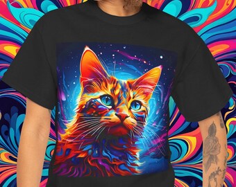 Psychedelisches Katzen-T-Shirt: Baumwoll-T-Shirt
