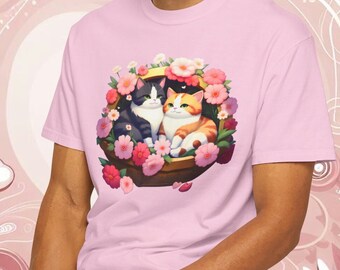 Florales Glückskatzen-T-Shirt: Valentinstag-Katzenmama-T-Shirt