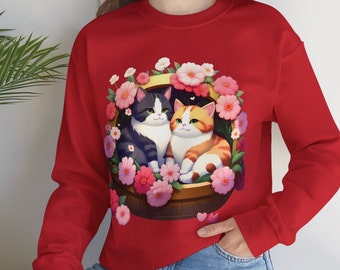 Floral Glückskatzen Sweatshirt: Valentinstag Geschenk für Katzenliebhaber