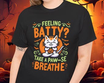 Feeling Batty Halloween Cat T-Shirt: Mental Health Gift