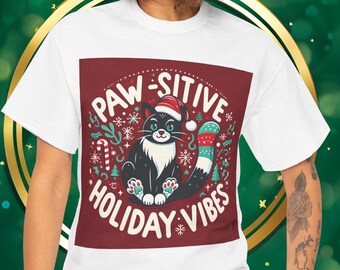 Weihnachtskatze T-Shirt: Pfoten-sitive Urlaubs Vibes, Geschenk Katzenliebhaber