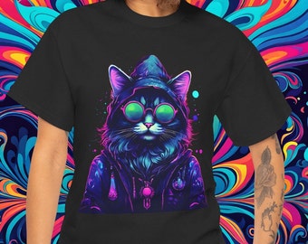 Psykedelisk katt-t-shirt: Trippy Weirdcore tung bomullströja