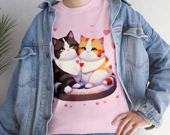 Calico Cat Couple T-Shirt: Kawaii Valentine's Day Cat Mom Tee