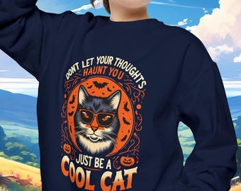 Halloween Cat Sweatshirt: Garment-Dyed Comfort, Cat Lover Gift