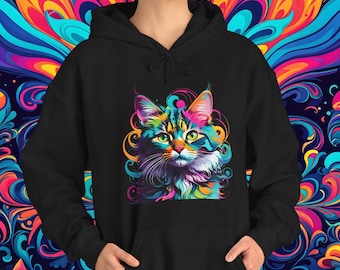 Psychedelischer Katzen Hoodie im Trippy Weirdcore Style