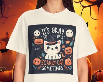 Halloween Cat T-Shirt: Scardy Cat Design, Comfort Colors Tee