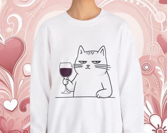 Lustiges Wein-Katzen-Sweatshirt: Geschenk für Katzenliebhaber