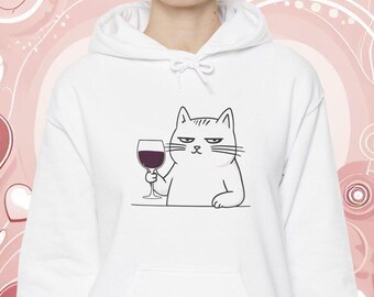 Wein Katze Hoodie - Mentale Gesundheit - Wein Mama Geschenk
