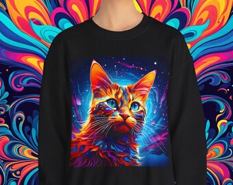 Psychedelisches Katzen Sweatshirt: Trippy Cosmic Fire Alt Kleidung