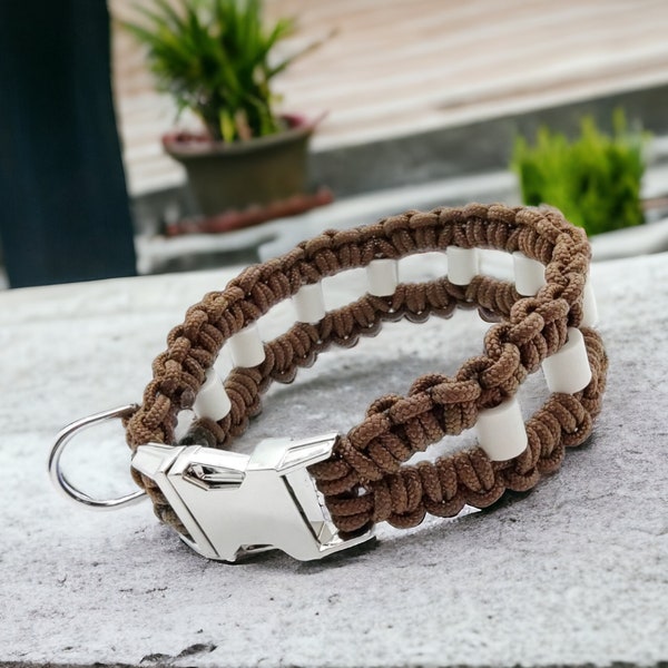 EM-Keramik Doppelstrang Halsband 28 cm Halsumfang geknotet aus Paracord mit Metall Buckle Schnellverschluss