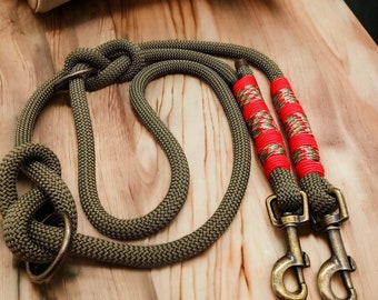 Hundeleine Tauleine  Länge 1,70 m / 2 Karabiner / 2-fach verstellbar / Farbe: "Military Grün"