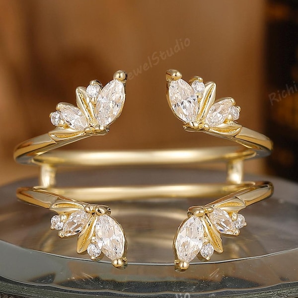 Vintage Enhancer Wedding Band Unique Diamond Curved Leaf Branch Ring Match Wedding Ring Yellow Gold Ring Anniversary Promise Ring For Women