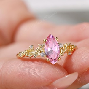 5 x 10 mm Rosa Saphir Verlobungsring 1ct Marquise Schliff Rosa Edelstein Saphir Vintage Moissanit Jahrestag Geschenk 14k Massivgold Versprechensring