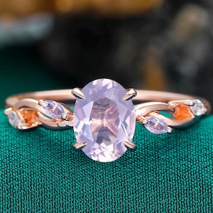 Vintage oval Lavender Amethyst engagement ring Rose gold, Moissanite promise wedding bridal ring, Women purple gemstone Gift February Ring
