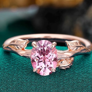 Solitär Ovalschliff Rosa Saphir Verlobungsring, Vintage Rosa Saphir Versprechen Brautring, natürlich inspirierter Ring Damen täglich Ring Roségold