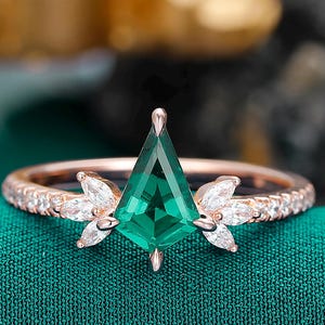Antique Emerald Ring,Kite Cut 6x9mm Emerald Engagement Ring,May Birthstone Ring,Anniversary Gift For Women,Custom Handmade Ring Gift for her