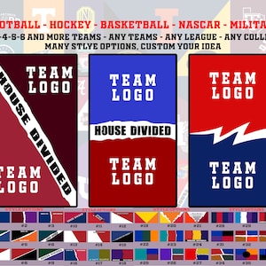 Custom House Divided Flag, College Football - Hockey - Basketball - Baseball Flag, Personalized Sport Teams Logo Flag, Cheer For Both Flag
