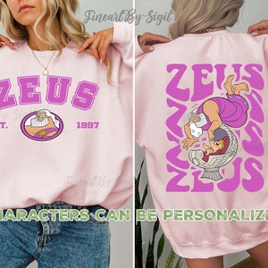 Chemise Hercule Zeus personnalisée, Hercule Disney, chemise graphique vintage, cadeaux voyage famille 2024, carte Hercule Disney, chemise famille Disneyland