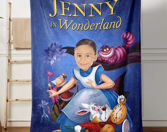 Custom Disney Alice in Wonderland Blanket, Alice in Wonderland Fleece Blanket, Personalized Photo Alice Blanket, Disney Family Blanket Gift