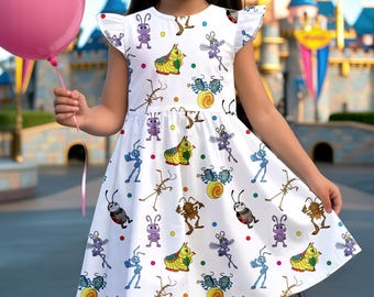 A Bugs Life Kids Ruffle Dress, Disney Princess Atta Dress, Flik Dot Ruffle Dress, Flik Bug Birthday Gift, Disney Vacation Party Dress